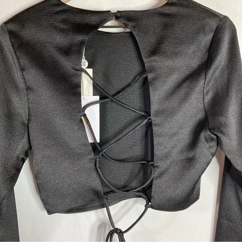 Wayf Natural Instincts Open Lace Up Back Top Black Small NWT